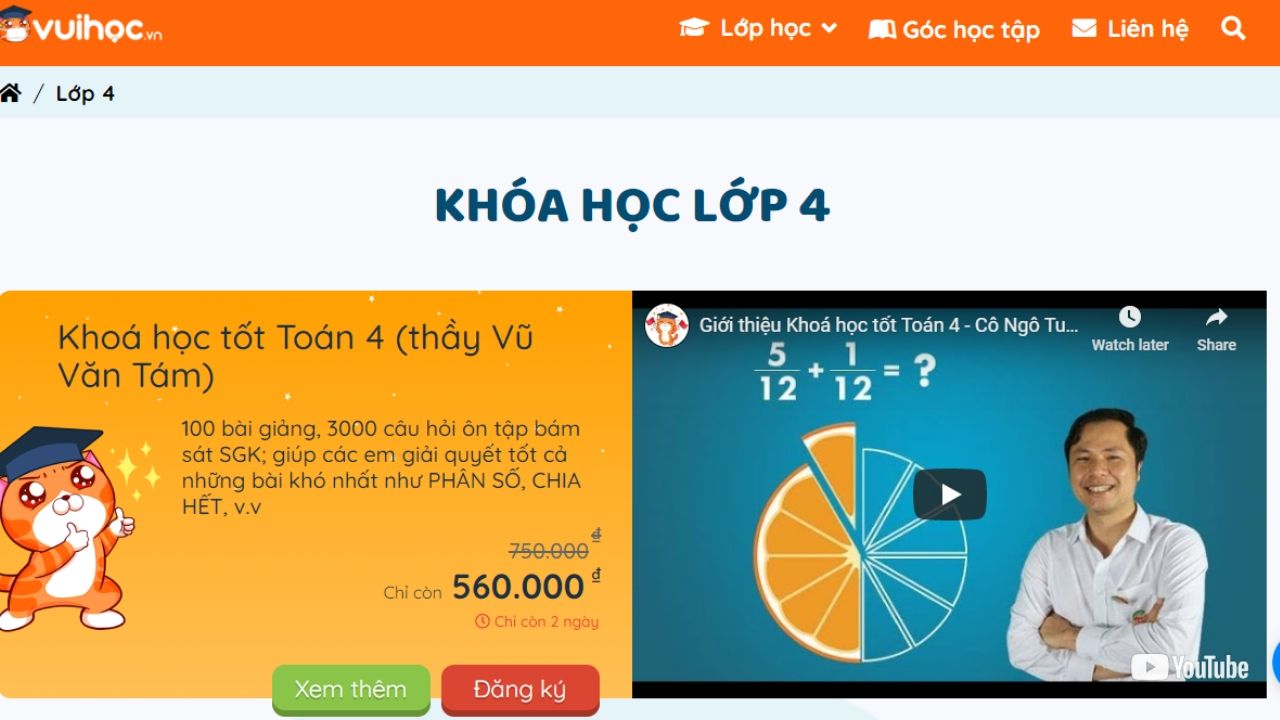 Trường học online số 1 cho học sinh lớp 4: Vuihoc.vn