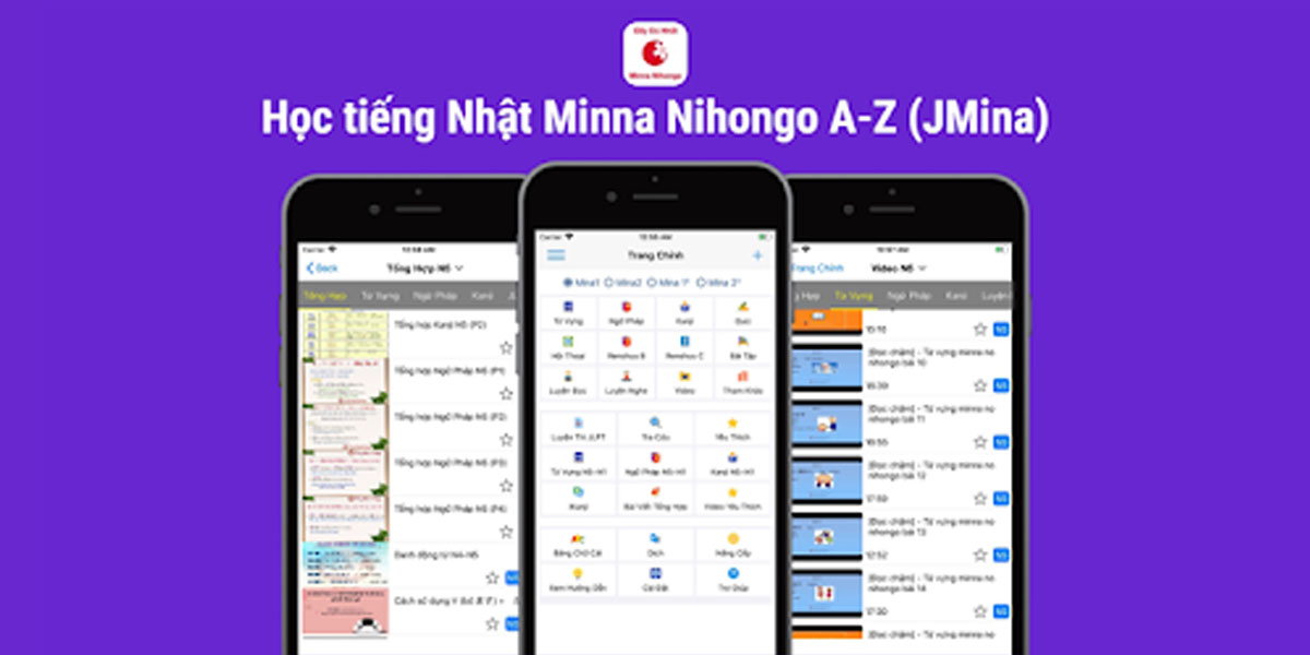 Ứng dụng học tiếng Nhật Minano Nihongo A-Z (JMina)