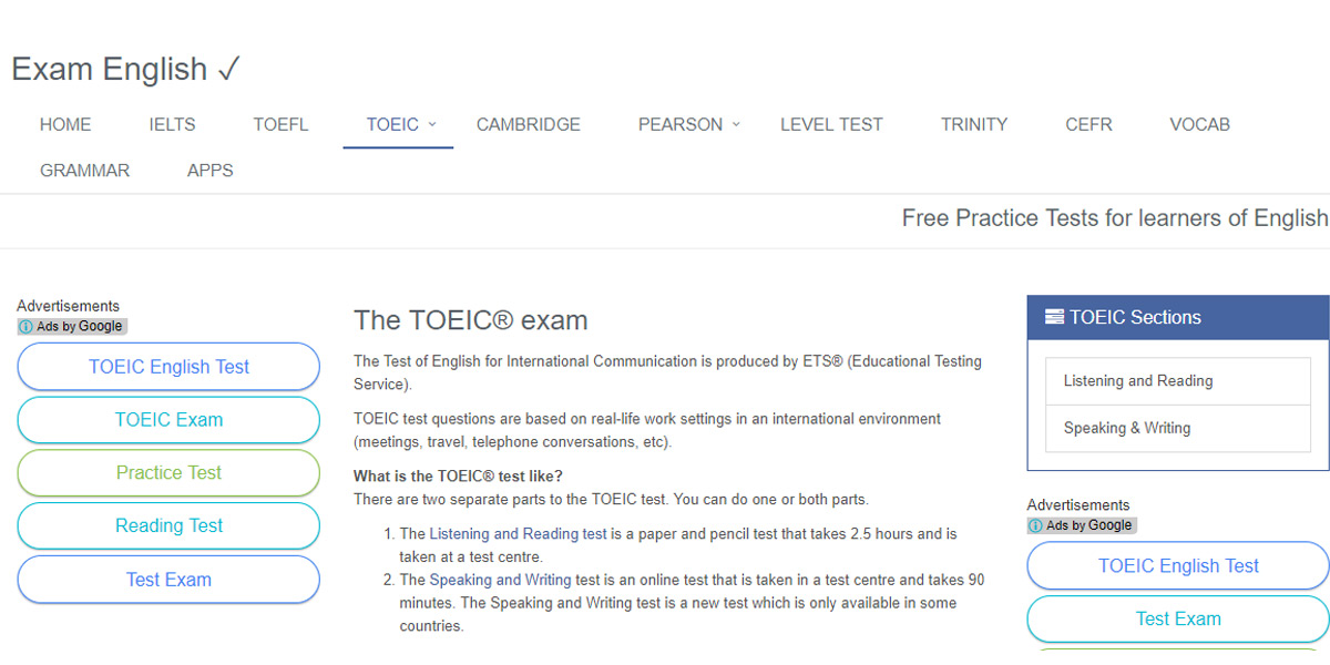 Examenglish là trang web cung cấp các khóa học Toeic online hoàn toàn miễn phí