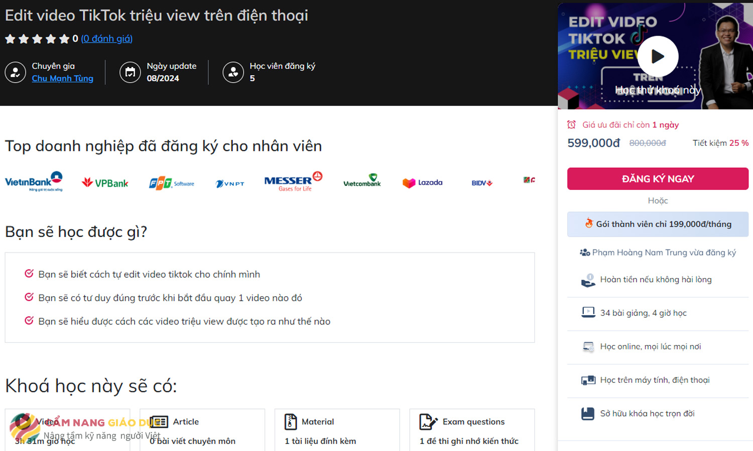 Khóa học Edit video TikTok triệu view trên điện thoại tại Gitiho